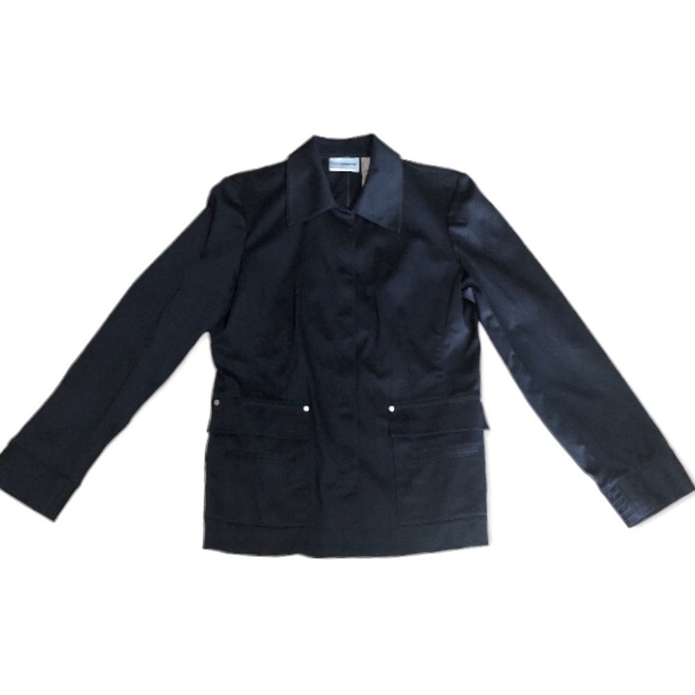 Nwot liz claiborne dark navy jacket snaps pockets cuff stitching size S…